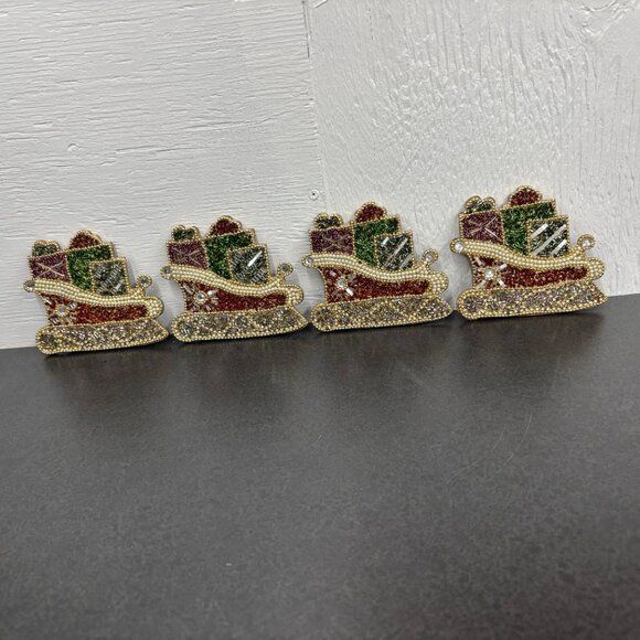 Pier 1 Imports Christmas Sleigh Beaded Coasters Discontinued Set of 4 - Picture 2 of 6